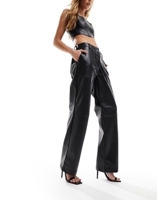 Only faux leather straight leg pants in black