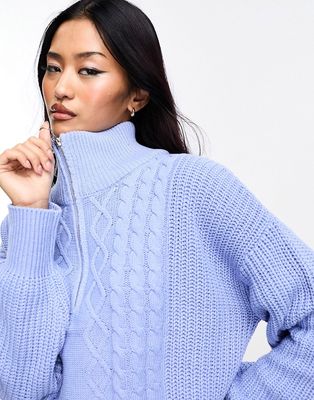 Only half zip cable detail sweater in light blue