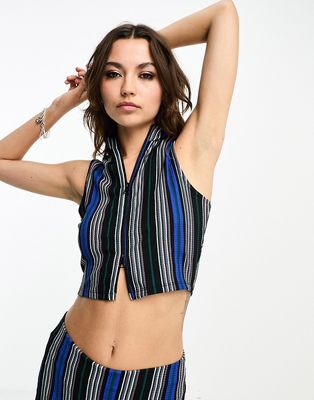 Only high neck cropped zip up top in multi stripe - part of a set