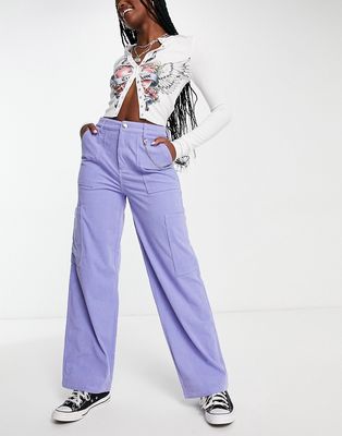 Only high waisted cord cargo pants in purple