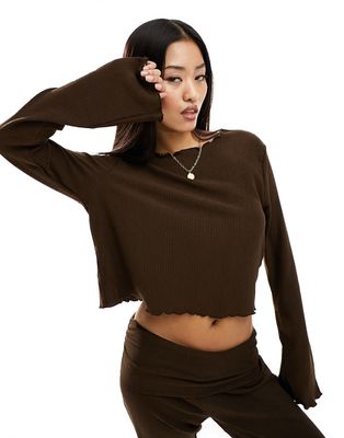 ONLY long sleeve crew neck top in brown - part of a set-Black
