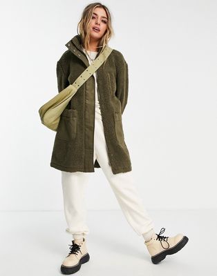 Only longline teddy coat in khaki-Green