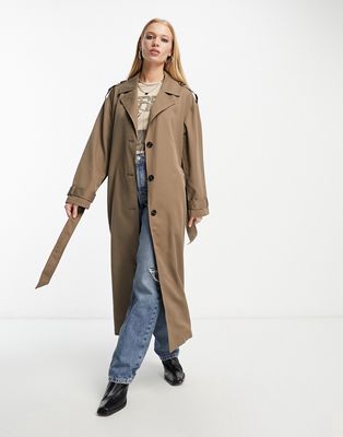 Only longline trenchcoat in mocha-Brown
