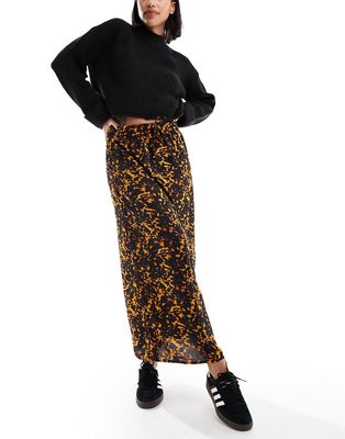 Only maxi skirt with side slit in animal print-Multi