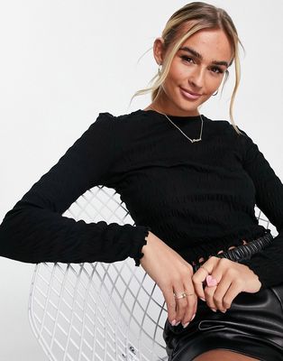 Only mia long sleeve smock top in black