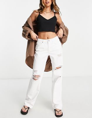 Only mid waist distressed baggy jeans in white
