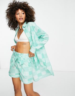 Only oversized shirt in green gingham - part of a set-Multi