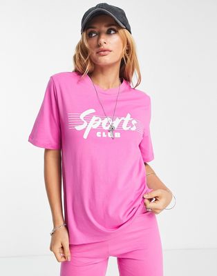 Only oversized sports club motif T-shirt in pink