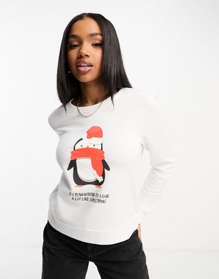 Only penguin Christmas sweater in white