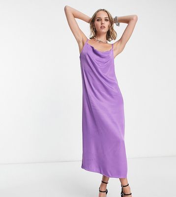 Only Petite cowl neck satin slip maxi dress in purple