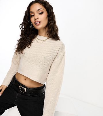 Only Petite cropped sweater in cream-White