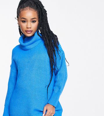 Only Petite exclusive longline roll neck sweater in bright blue