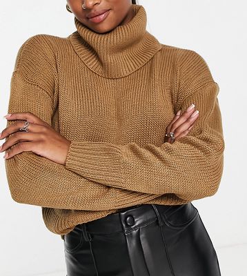 Only Petite exclusive roll neck sweater in camel-Neutral