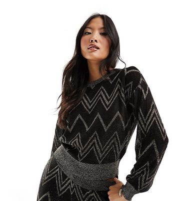 Only Petite lightweight chevron sweater in black and silver glitter - part of a set