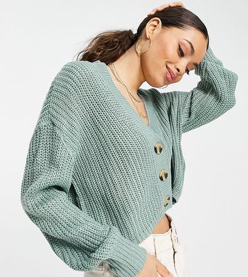 Only Petite ribbed cardigan in sage green