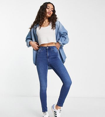 Only Petite Royal high waisted skinny jeans in mid blue-Blues