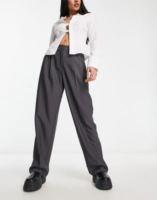 Only pleat wide leg tailored pants in charcoal-Gray