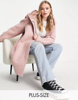 Only plus hooded wool coat in pink