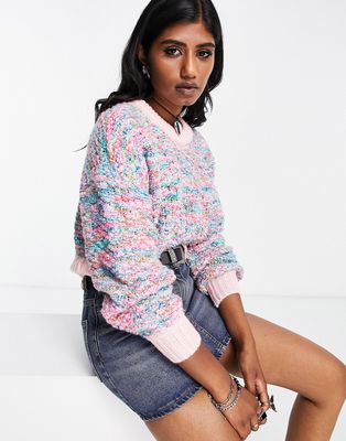 Only Premium textured contrast cuff sweater in mixed pastel-Multi