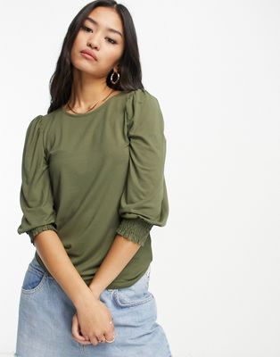 Only puff sleeve blouse in khaki-Green