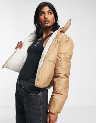 Only reversible padded jacket in cream and camel-Multi