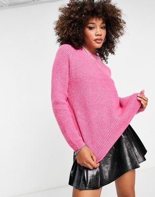 Only ribbed high neck sweater in bright pink