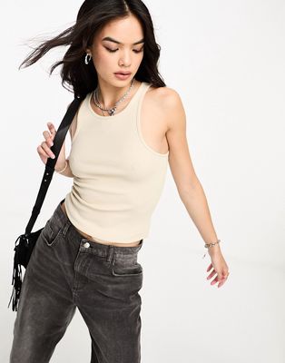 Only ribbed tank top in stone-Neutral