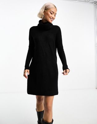 Only roll neck knitted mini sweater dress in black