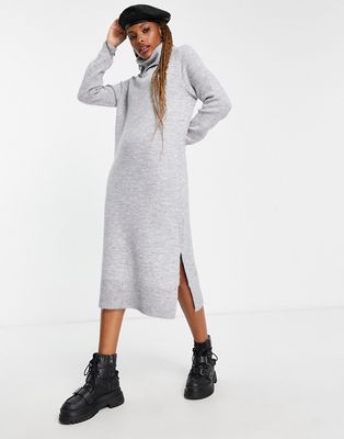 Only roll neck midi dress in light gray