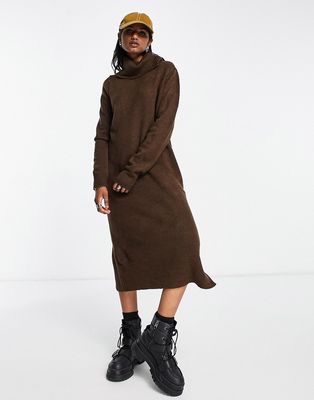 Only roll neck midi sweater dress in chocolate brown