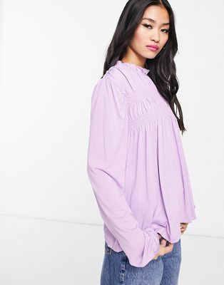 Only satin smock top in purple