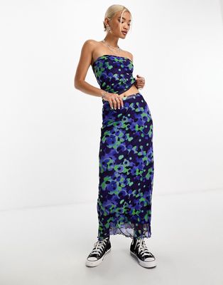 Only scallop edge mesh maxi skirt in blue floral - part of a set
