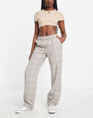 Only straight leg pants in gray plaid-Multi