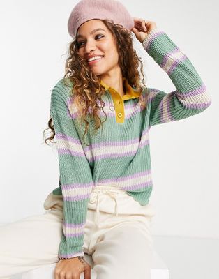 Only striped knitted polo sweater in green