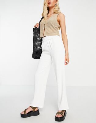 Only tailored ruched waist wide leg pants in white