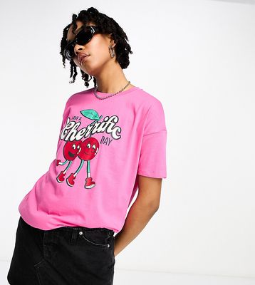 Only Tall Exclusive cherry design T-shirt in bright pink