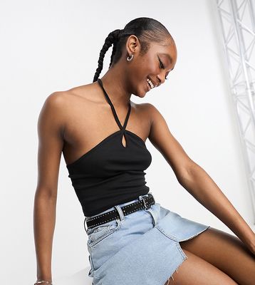 Only Tall exclusive keyhole halter neck top in black