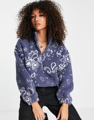 Only teddy zip pullover in blue paisley print