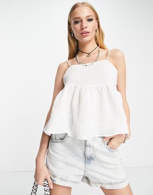 Only textured bow back peplum cami top in white