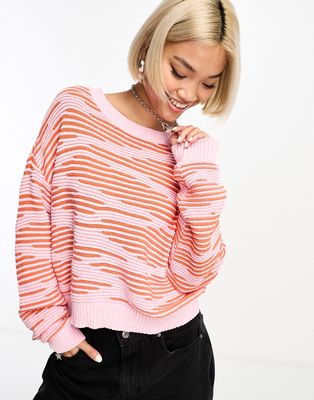 Only textured sweater in pink and orange print-Multi