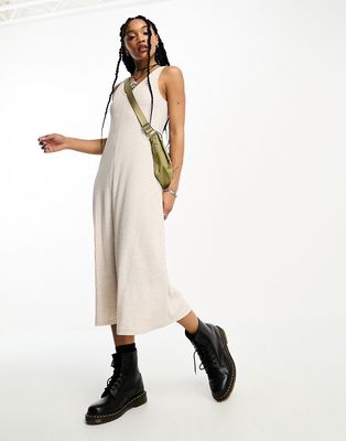 Only V-neck ribbed maxi dress in stone-Neutral