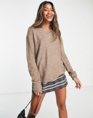 Only V-neck sweater in brown heather