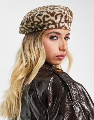 Only wool beret in animal print-Multi