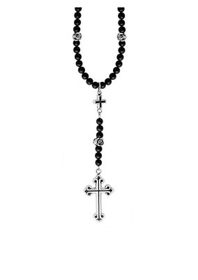 Onyx Sterling Silver Beaded Cross Rosary