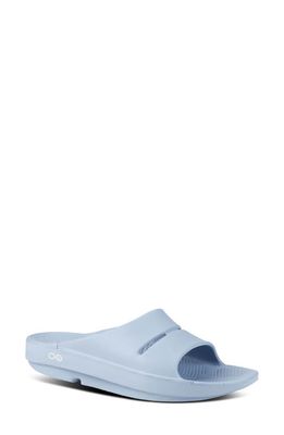 Oofos Gender Inclusive OOahh Slide Sandal in Neptune Blue