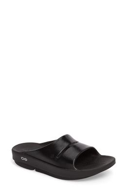 Oofos OOahh Luxe Slide Sandal in Black/Black