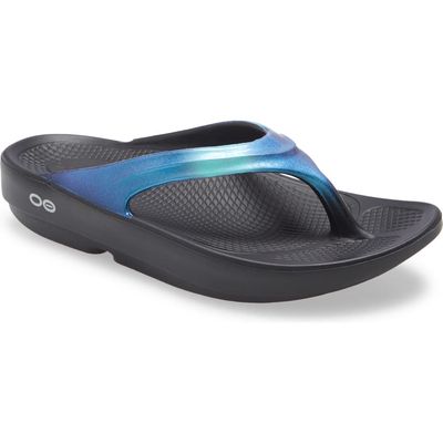 Oofos OOlala Luxe Sandal in Black /Atlantis 