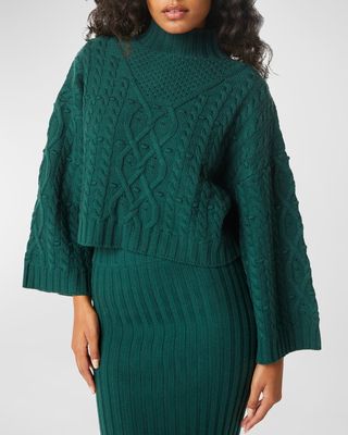 Oona Merino Wool Bell-Sleeve Cable-Knit Sweater