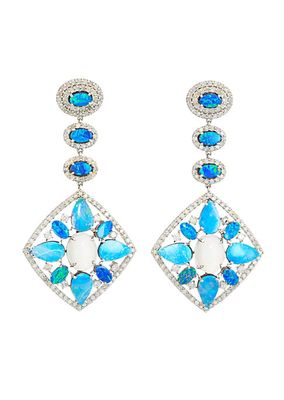 Opal, Moonstone & 2.29 TCW Diamond Drop Earrings
