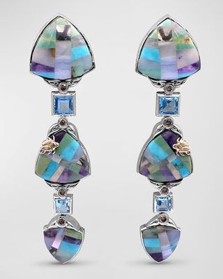 Opal Mosaic Drop Earrings with Blue Topaz and Diamonds